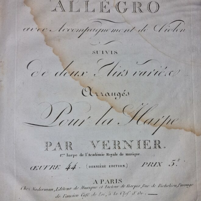 Vernier, J. A. - 2 Allegros & 2 Airs with Variations op.44 for the Harp with acc. Violin (1st ed.)