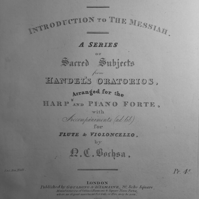 Bochsa, N. C. - Handel's Introduction to the Messiah arranged for Harp, Piano, Flute & Cello ad lib.