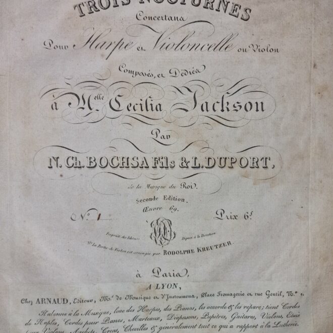 Bochsa, Ch. N. & Duport, L. - 3 Nocturnes Concertans op.69 for Harp & Violin (Cello)